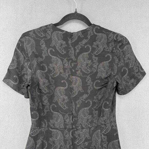 Sandro Paris Ruffle Hem Mini Dress Womens 1 Black Tiger Print Short Sleeve - Picture 5 of 16